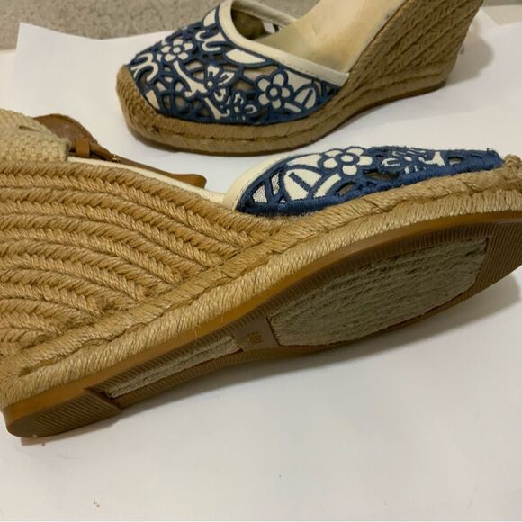 Tory Burch Lucia Lace Wedge Espadrille, Tory Navy white 8.5 M - Picture 7 of 11